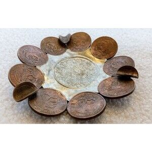 Vintage Mexico Ashtray Centavos Coins 1960’s 1970’s Mexican Aztec Souvenir Tray